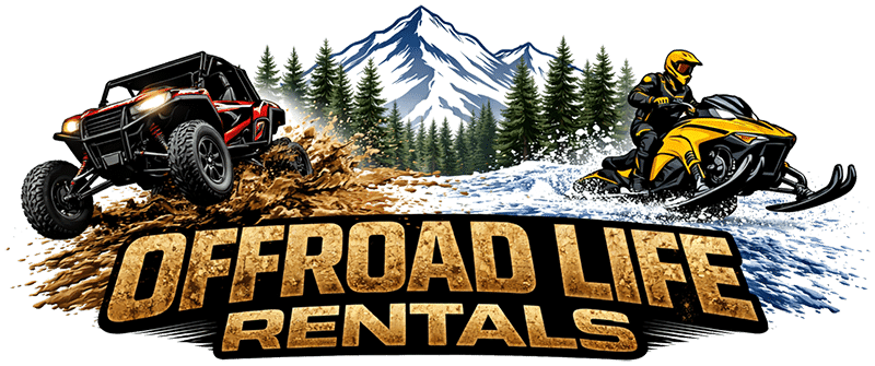 Logo for Offroad Life Rentals. The design features silhouettes of off-road vehicles above the text. "OFFROAD LIFE RENTALS" is in bold yellow, and "Unguided Tours" is in white. Perfect for activities from snowmobile rentals in Breckenridge to jet ski rentals, all on a transparent background.